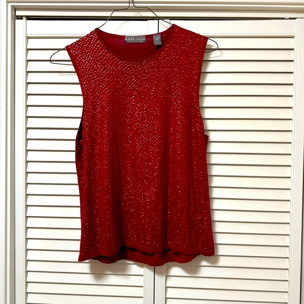 sparkly red top size large 70silk 30cotton.  what to wear to your holiday party